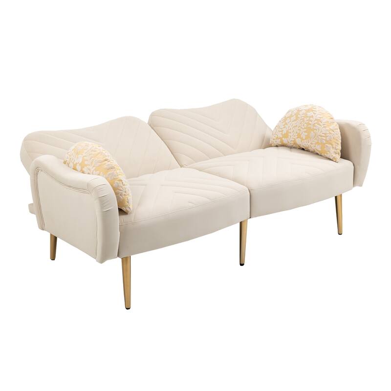 65" Mid Century Modern Sleeper Sofa, Velvet Loveseat with 2 Pillows, For Bedroom, Home Office